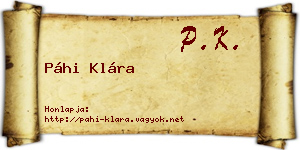 Páhi Klára névjegykártya